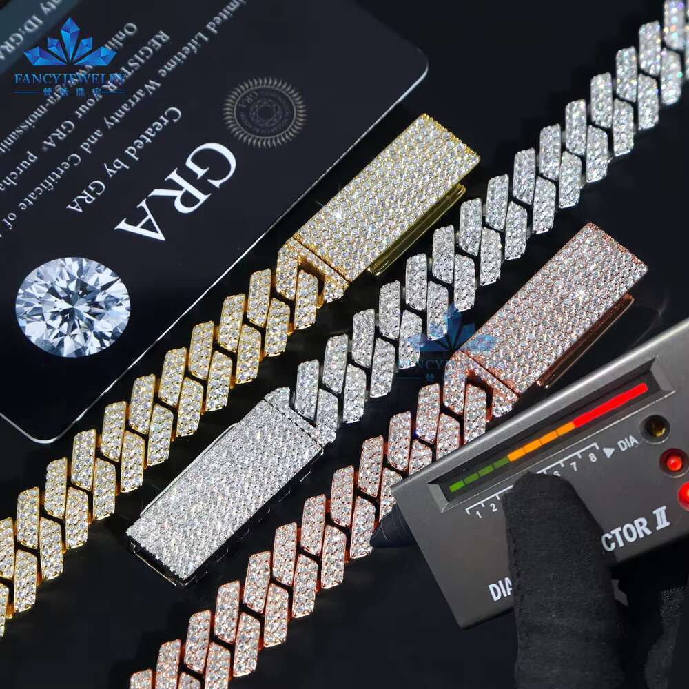 2025 New model 8mm 10mm 12mm DEF Color Moissanite Dia Sterg Sier Over Test Drill Pen Bracelet Necklace Men's Cuban Chain