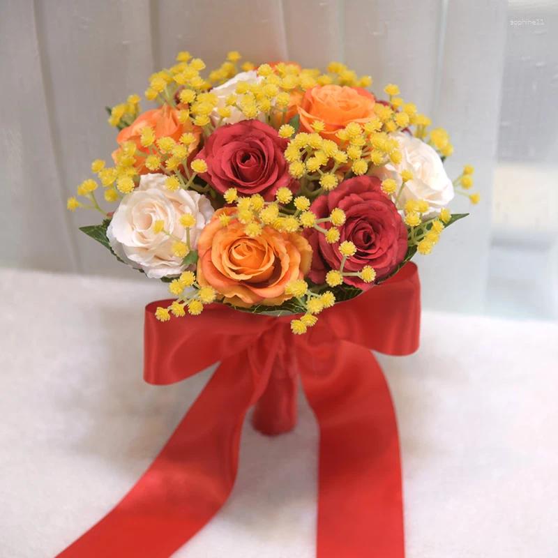 Update Decorative Flowers Artificial Peony Roses Bride Holding Silk Bridal Bridesmaid Wedding Bouquet Mariage Accessories