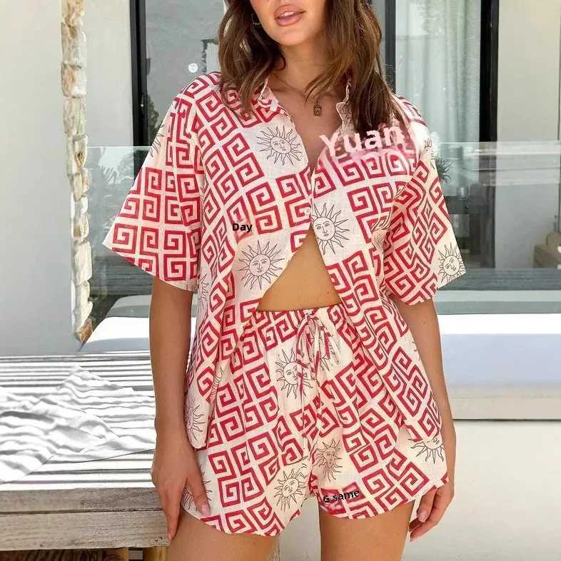 Two Piece Dress Fashion casual printed cardigan with beige collar womens suit jacket 2025 new European American crossover Y250315NOKS