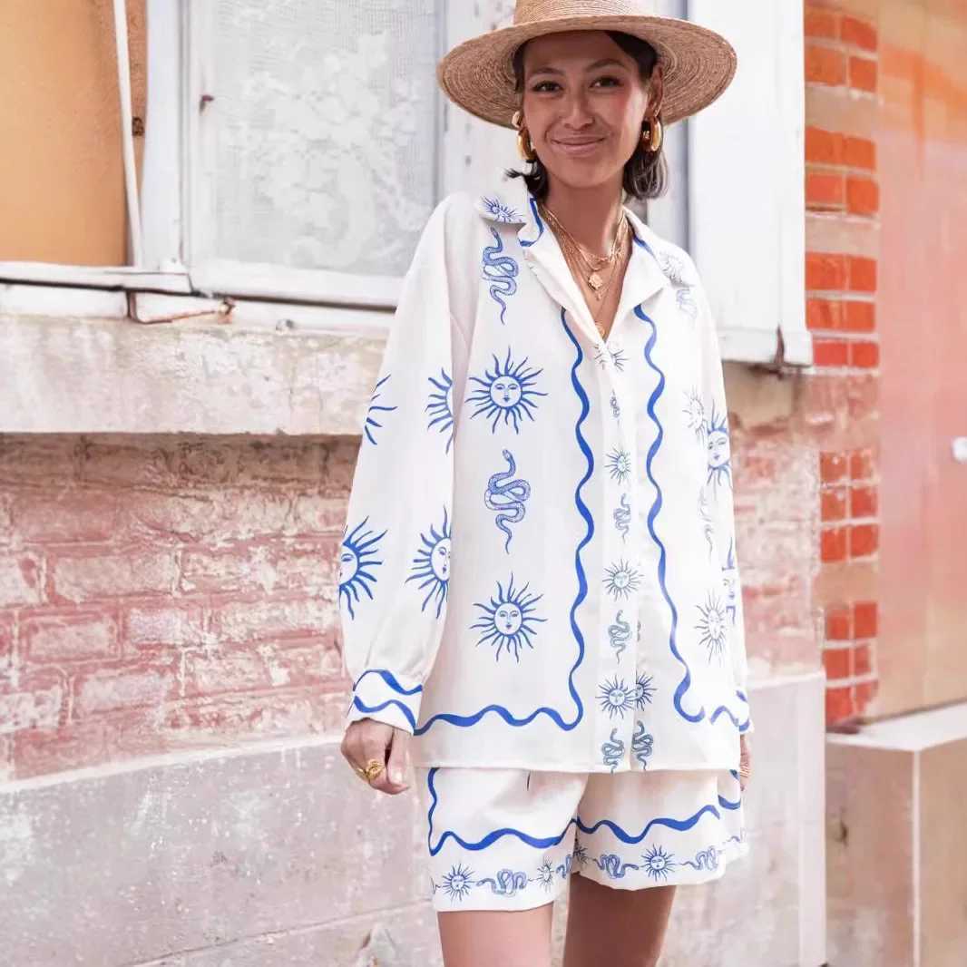 Two Piece Dress Fashion printed linen casual cardigan new model 2025 cross-border European and American style independent station Y250315DBR0