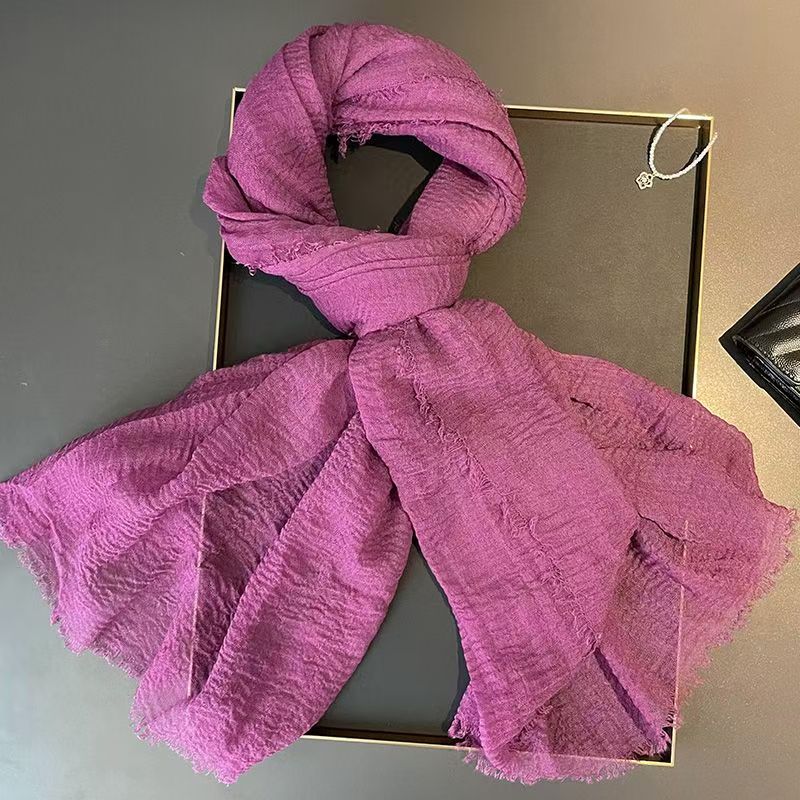 T297 solid color versatile cotton and linen scarf women's short beard long neck shawl classic