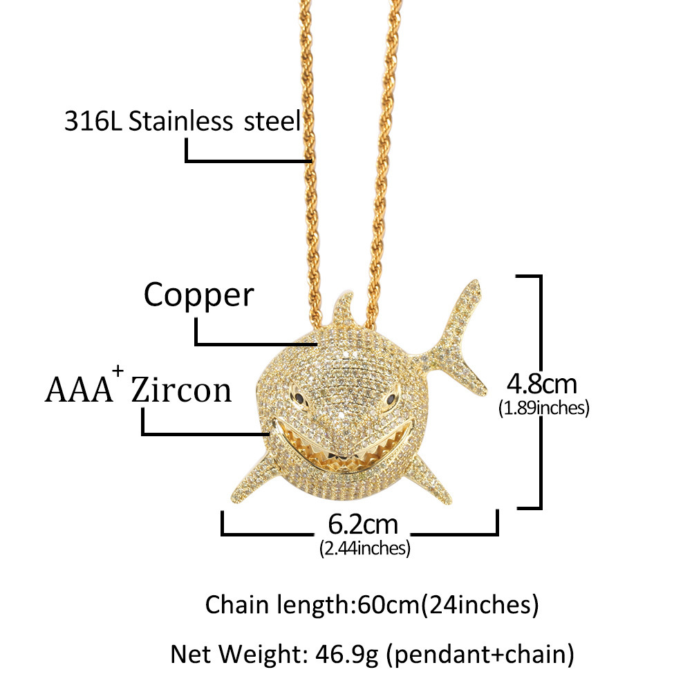 6ix9ine same moissanite shark pendant mens hip hop personality fashion brand Necklace nightclub accessories