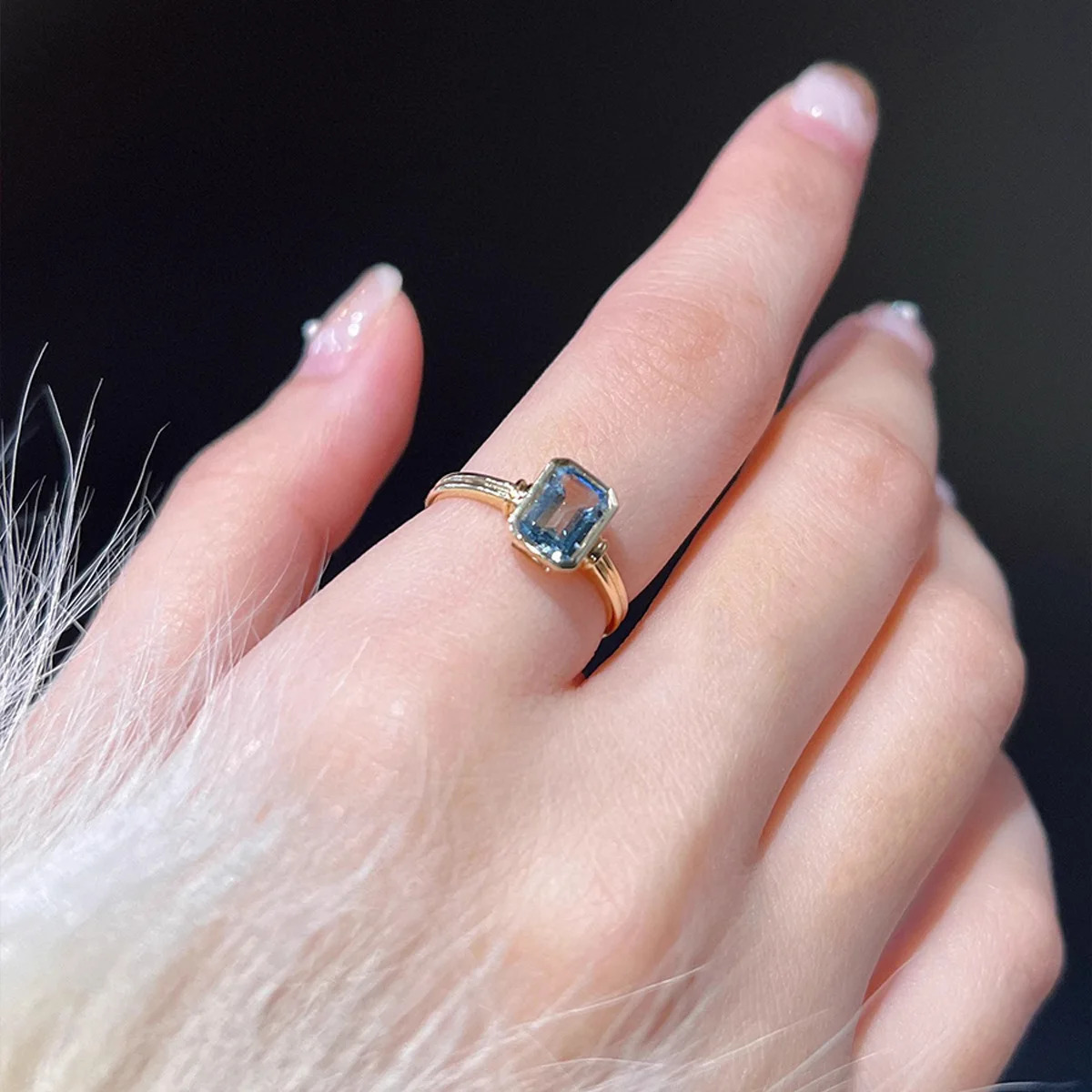 Refined S925 Sterling Silver Gold Plated Casual Aquamarine Ring For Women Rectangular Material Easiest For Match 250314