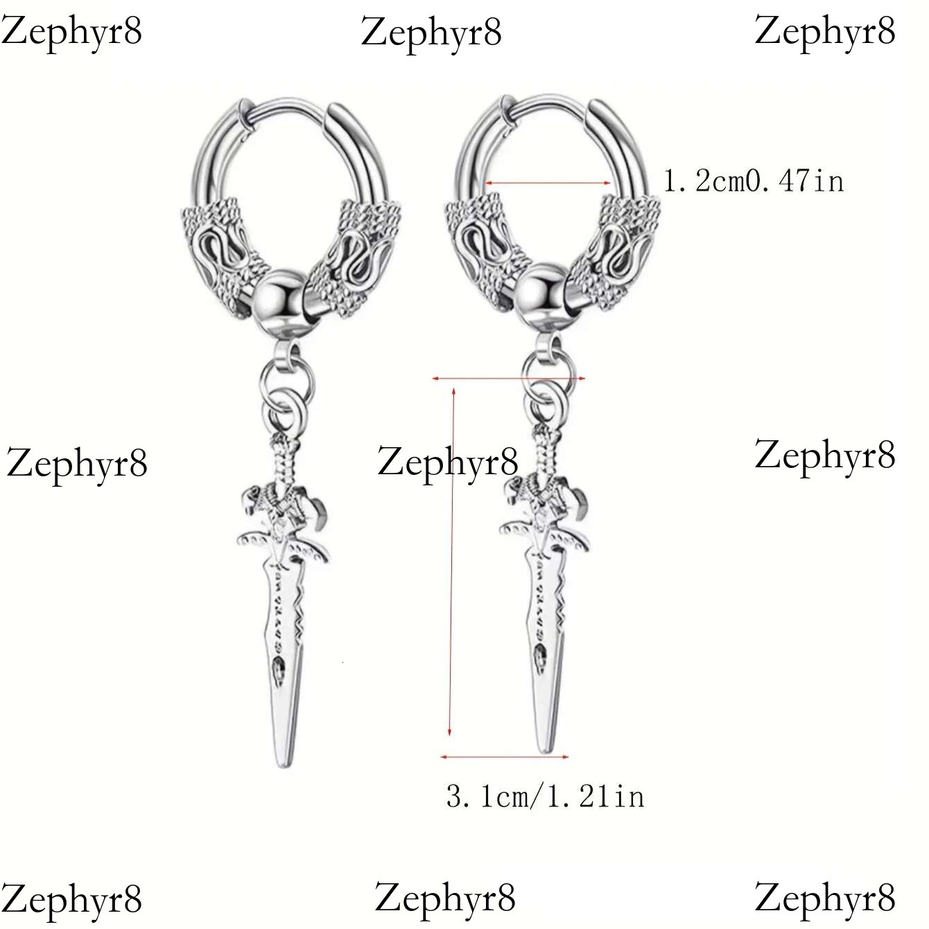 2025 New model 2pcs Stainless Steel Dragon Coil Sword Pendant Drop Hoop Earrings Unique Punk Hip Hop Style for Men Women Daily Wear Jewelry