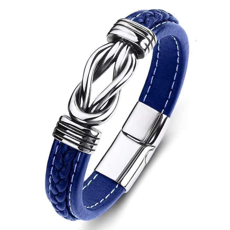2025 New model Korean Version of the Simple Men's Braided Leather Punk Style Alloy 8 Buckle Wristband Bracelet for My Son