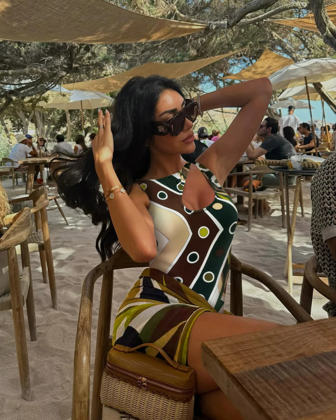 2025 Womens Hollow Out One-piece Swimsuits And Skirt Geometry Print Sexy Bikini Fashion Beach Bathing Suit 250314