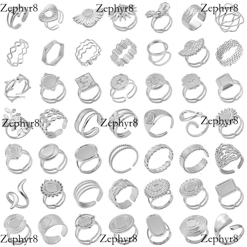 2025 New model Simple Geometry Fashion Stainless Steel Open Rings For Women Men Accessories Sier Color Heart Sun Round Blank Base DIY Anillos