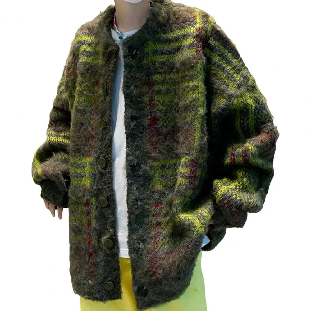 Fall Winter Knitted Sweater Cardigan Singlebreasted Retro American Style Thick Loose Warm Knitwear Daily Wear Coat 250311