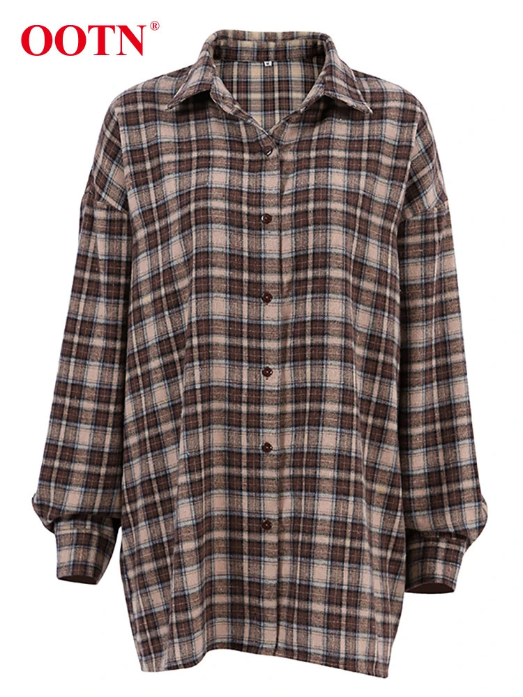 OOTN Street Fashion Loose Plain Shirt Autumn Casual Long Sleeve Top Womens Cotton Single Chest Collar Shirt 250314