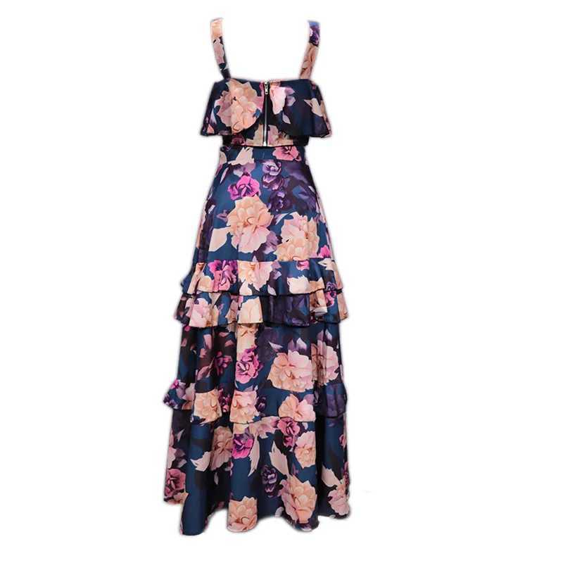 Two Piece Dress Bamboo Boy 2-piece womens fashionable floral elegant print Slvel short top+loose high waisted pleated long skirt set Y250315KMT8