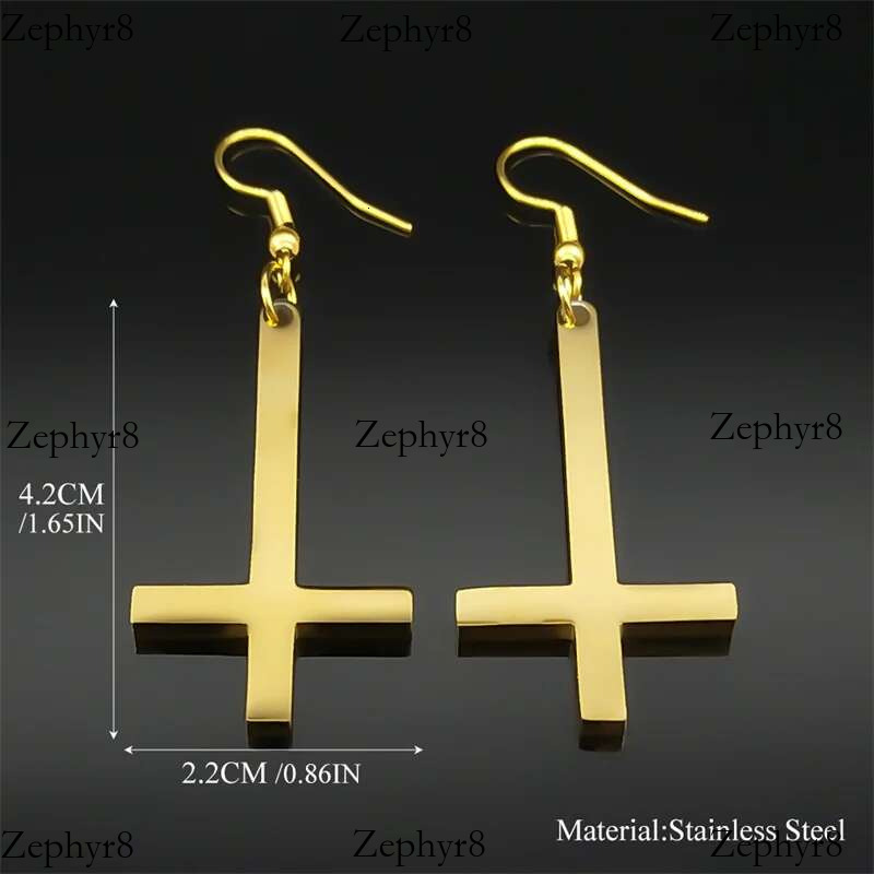 2025 New model Stainless Steel Gothic Upside Down Drop Earrings Punk Inverted Cross Earring Goth Jewelry Pendientes Mujer E8374S06