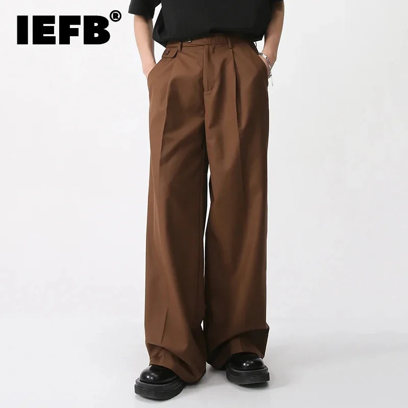 IEFB Mens Spring Loose Straight Pants Korean Fashion Simple Solid Color Mens Casual Mens Wide Legs 9A6959 250314