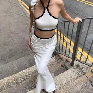 Two Piece Dress Sexy Solid Halter Women Skirt Suits Slvel Backl Crop Top +Split Skirts Two Piece Outfits 2025 Summer New Chic Lady Sets Y2503156WZA