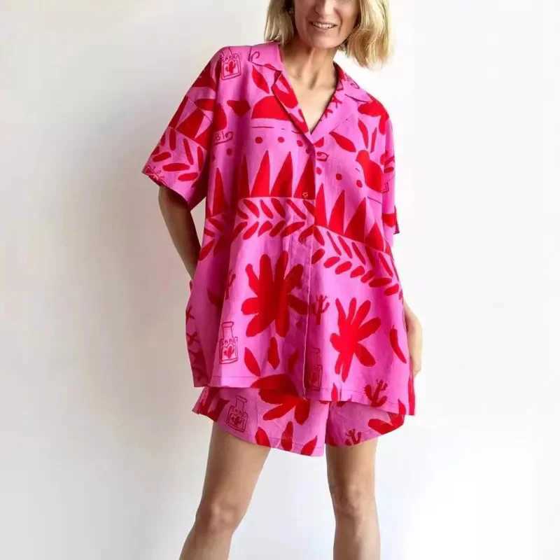 Two Piece Dress 3D Rose Red Printed Linen Womens 2025 SpringSummer New Collection European and American Fashion Elegant Printed Cardinals Flip Collar 