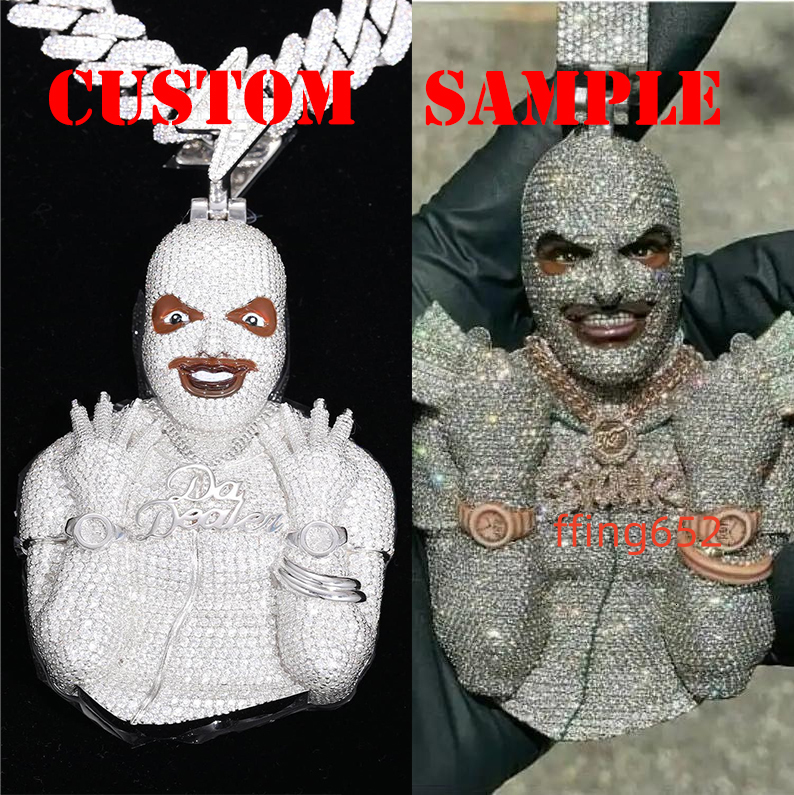 Diamond Hip Hop Pendant Fine Jewelry Moissanite Diamond Man Faced Iced Outpendant Hip Hop Pendant Fully Iced Out Rapper Charms