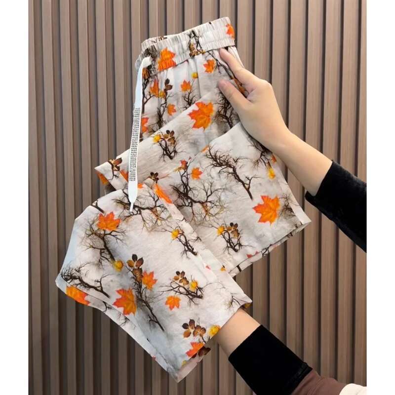 2025 new multi-functional slim straight leg pants, short design, fashionable Chinese style, new printed lightweight cut women's harem pants5