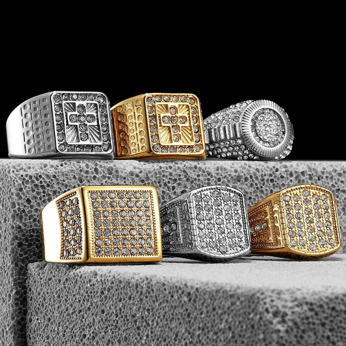 2025 model Gemstone Hip Hop Cross Men Rings Stainless Steel Women Couple Jewelry Punk New In Rock Fashion Accessories Gift Wholesale