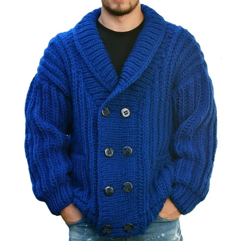 Mens Cardigan Open Stitch Sweaters Coat Turn Down Collar Double Breasted Knitted Solid Casual Loose Knit Coats Autumn Winter 250311