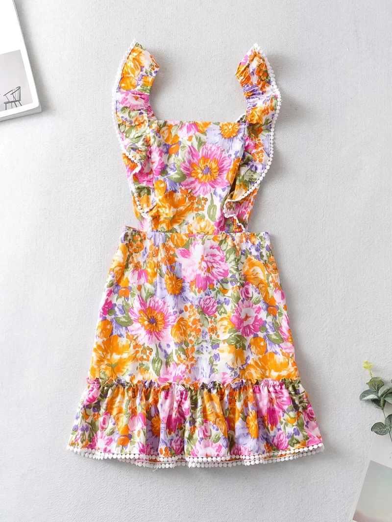 Two Piece Dress Foridol Ruffles Slvel Boho Summer Flowers Dr Female Back Sexy Mini Beach Retro Dr Dropshipping Chic Short Dr Y250315KF8I