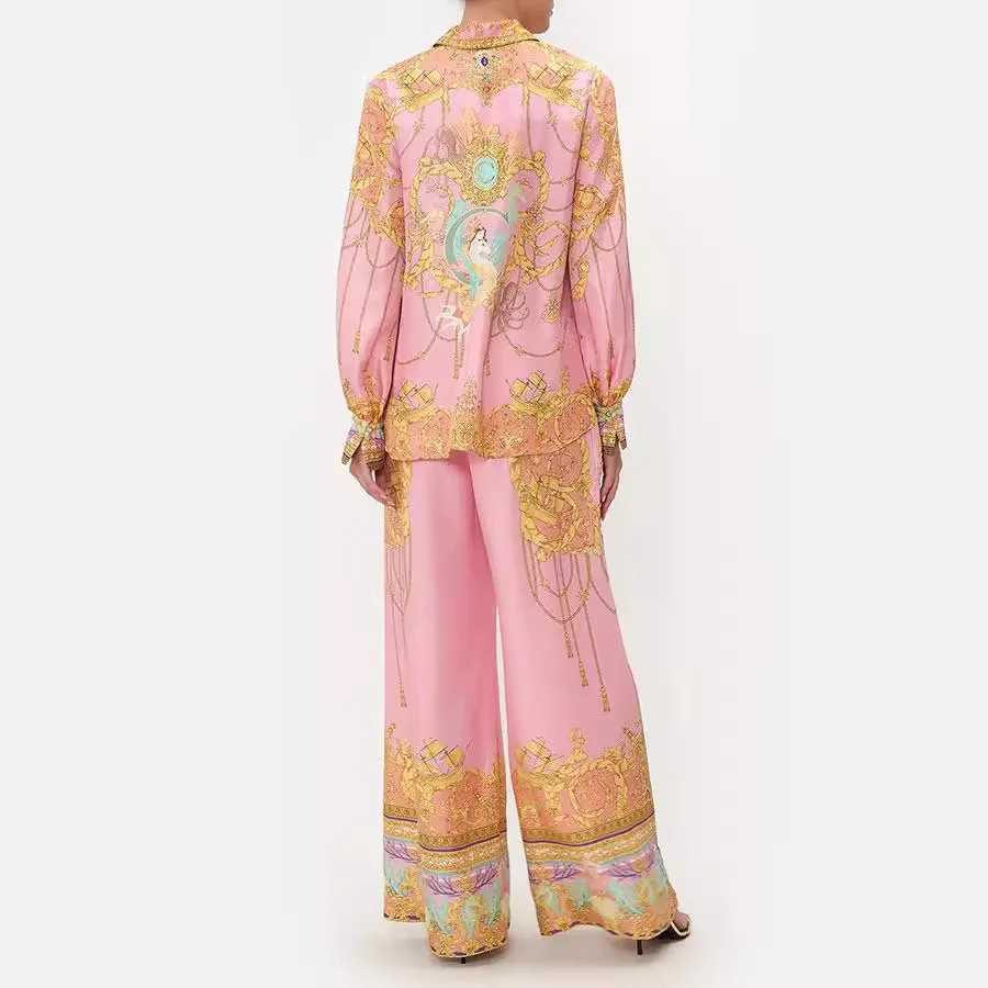 Two Piece Dress Summer Outfits 2025 Beach Wear Two Sets Of Women Cover Up Clothes Elegant Vacation Long Slved Printed Shirt Pants Leisure Y250315NJYS