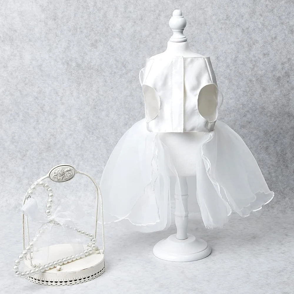 White Dog Princess Dress with Bowknot Skirt Formal Party Birthday Wedding Dresses Bride Costume for Small Medium Dogs 250314