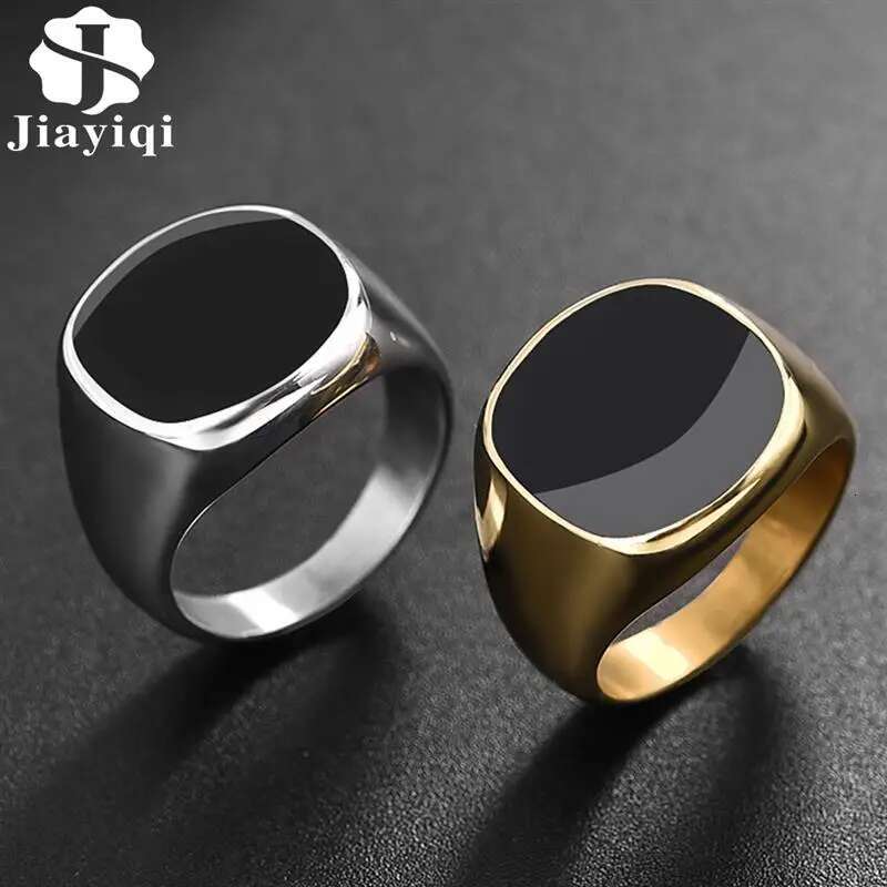 2025 New model Jiayiqi Men's Punk Rock Smooth 316L Stainless Steel Signet Ring For Men Hip Hop Party Jewelry Wholesale Male Wedding Anel