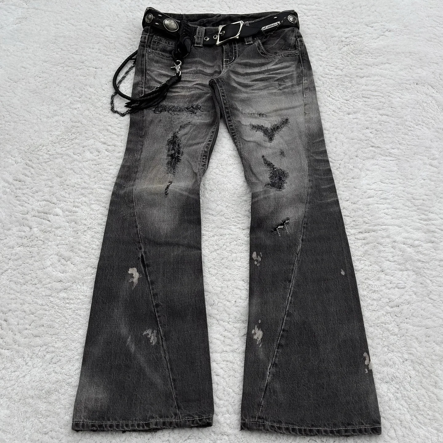 Y2K Washed Jeans Gothic Vintage Micro Flared Double Waisted Black Denim Pants Mens Street Clothing High Quality n Trousers 250312