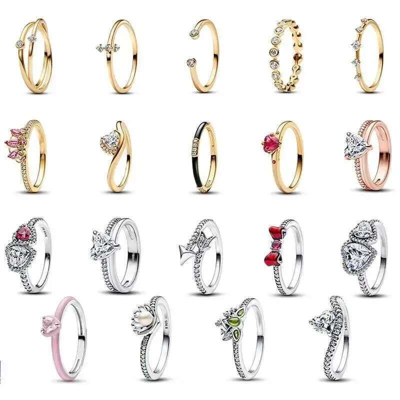 2025 New Sparking Double Heart Pink Bow Ring Suitable For Women DIY Jewelry, Wedding, High Quality Gift