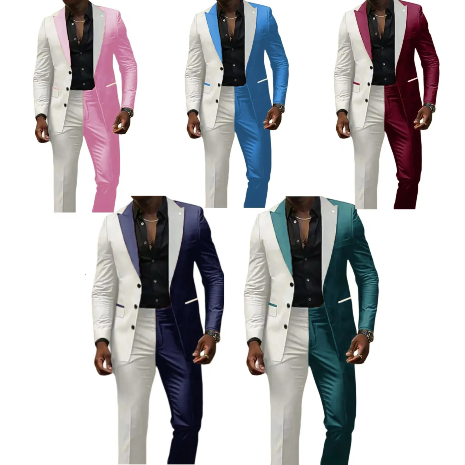 Mens two-color panel set custom set 2-piece jacket and pants set single chest suitable for summer beaches beautician 250314