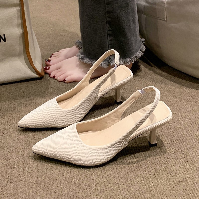 Designer Slipper free Shipping Sandals High heels with toe caps pointed slender shoes and empty sandals at the back