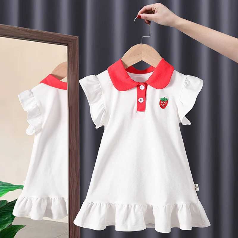Baby Girls Dress Summer Pink Cute Elegant Princess Dress POLO Style Birthday Party Clothes 1-6 Years OldT250315