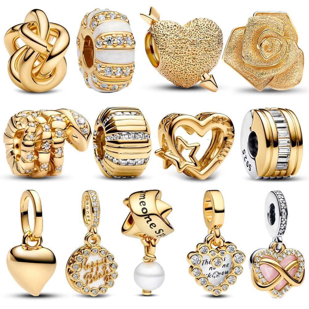 925 Sparking Sterling Silver Gold Charm Happy Birthday Pave Infinity Heart Charms Fit Original Bracelet Women Fine Jewelry