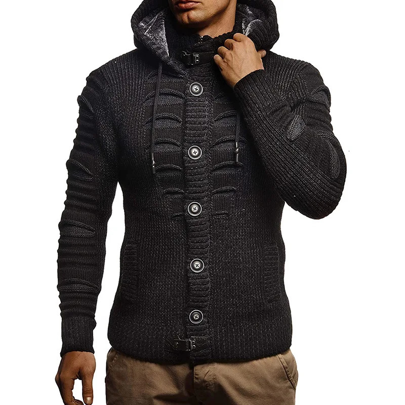 Mens Hooded Singlebreasted Knitted Cardigan Coat for Autumn and Winter 2024 European American Style Fashion S3XL 250311