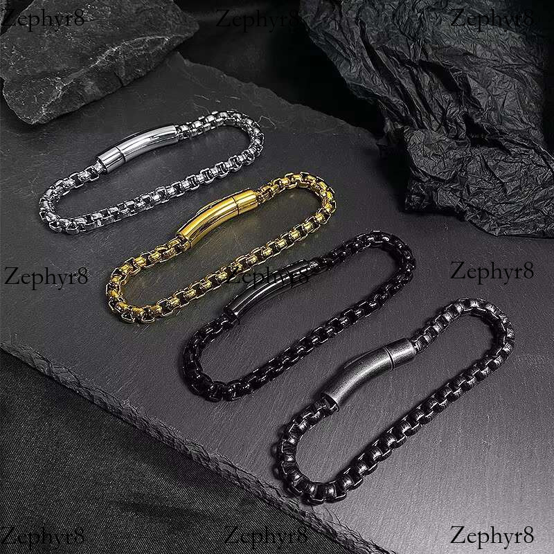 2025 model Punk Stainless New Box Chain Buckle Bracelet Personality Trend Hip Hop Titanium Steel Jewelry