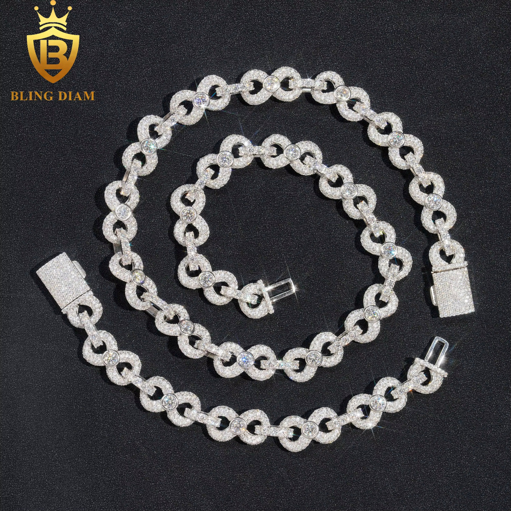 13mm 925 Sterling Silver Rapper Style Hip Hop Cuban Link Chain VVS Moissanite Diamond Necklace and Bracelet