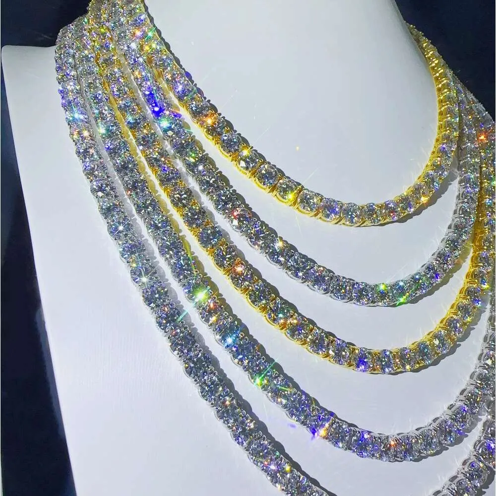 necklace moissanite chain Custom Tennis necklace Real White Gold 3-5mm Moissanite Diamond Tennis Chain Gold Chain