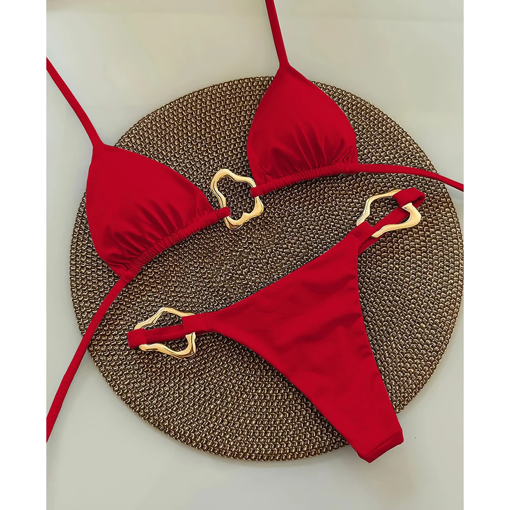Sexy suspender mini bikini womens solid swimsuit thong set Brazilian beach w250313