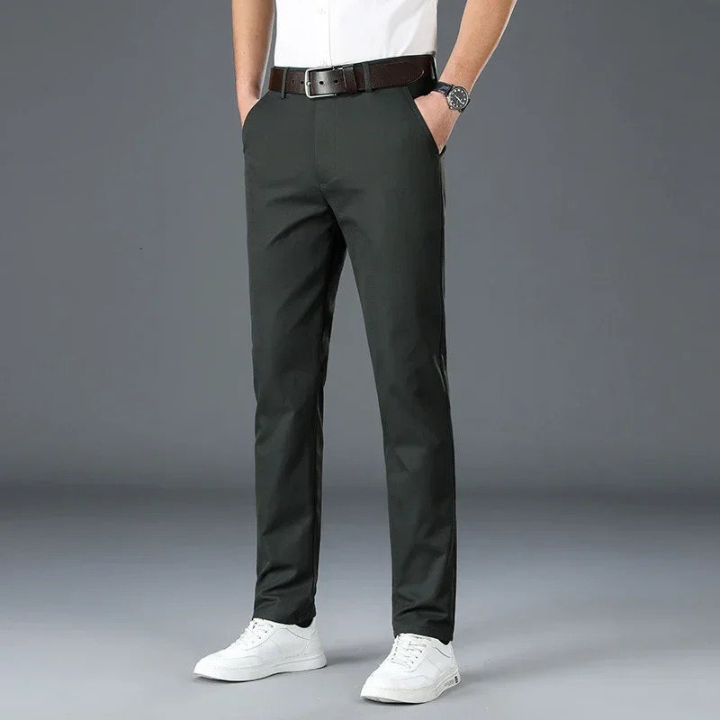 Mens Spring/Summer Business Casual Pants Set Mens Elastic Straight Formal Mens Trouser Plus Size 30-40 250314