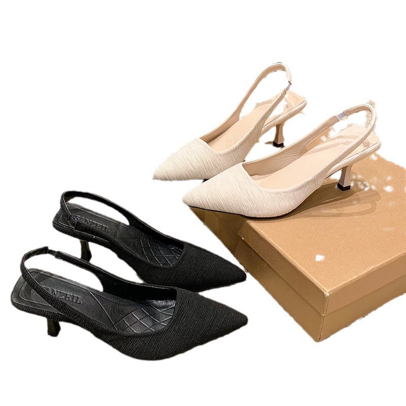 Designer Slipper free Shipping Sandals High heels with toe caps pointed slender shoes and empty sandals at the back