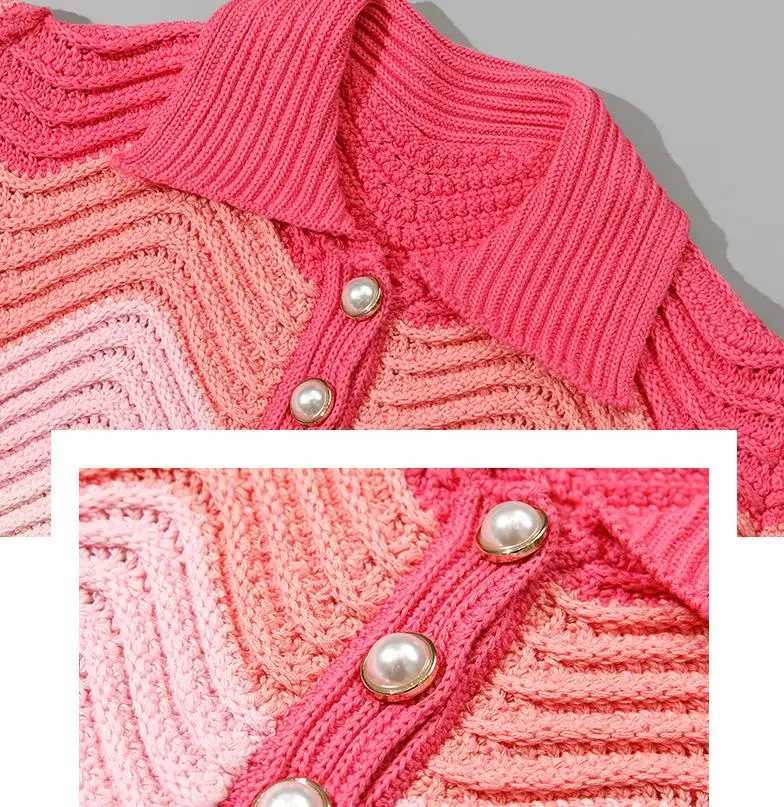 Two Piece Dress New Short POLO Collar Knit Sweater Short Slve T-Shirt Striped skirt Pullover Suit Women Y2503156IBI