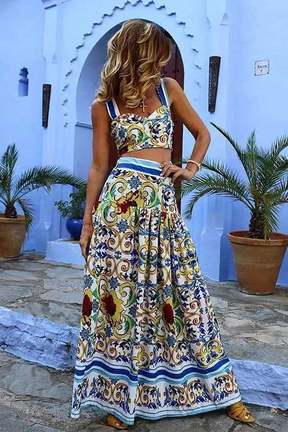 Two Piece Dress Oversized code 3XL Dr 2025 Summer Women Bohemian Beach Print Dr Sexy Night Party Elegant Maxi printing Dr Y2503159PMR