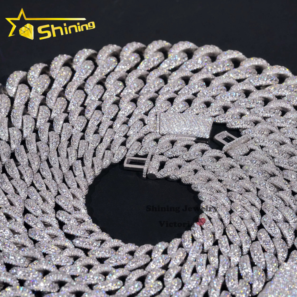 Panyu New Arrivals Hip Hop Rapper Necklace Sier 13MM 15MM 18MM 20MM VVS Moissanite Dia Bezel Setting Cuban k Chain