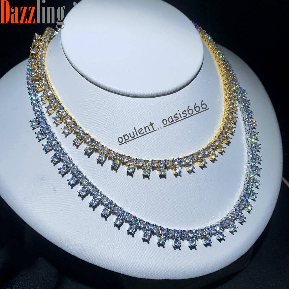 New square moissanite necklace trendy collarbone chain 3MM tennis chain diamond studded fashionable necklace