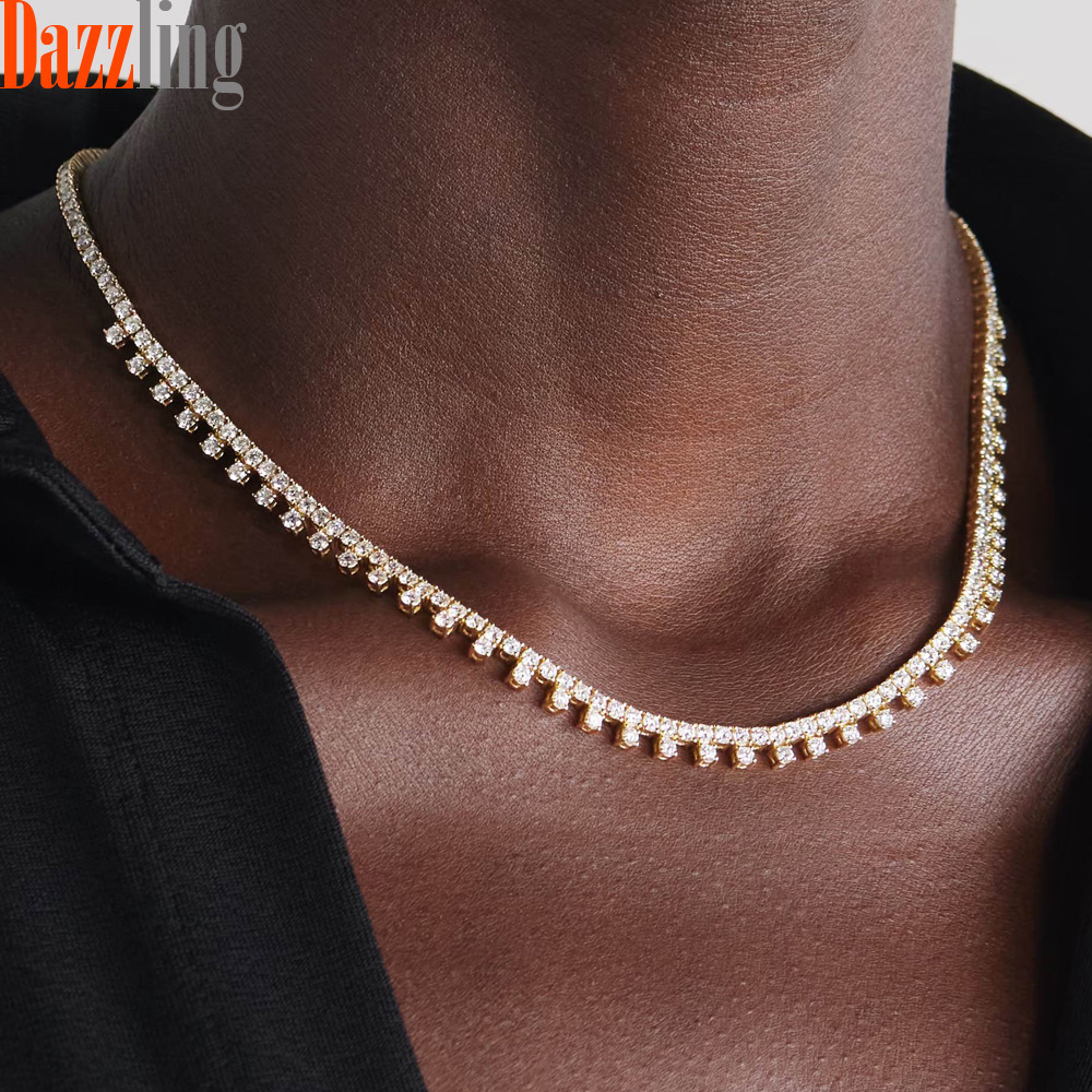 New square moissanite necklace trendy collarbone chain 3MM tennis chain diamond studded fashionable necklace