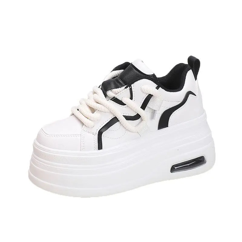 Fashion Platform Sneakers Women Spring Autumn Comfort Round Toe Lace-up 8CM Thick Bottom Black White Casual Sport Shoes 250310