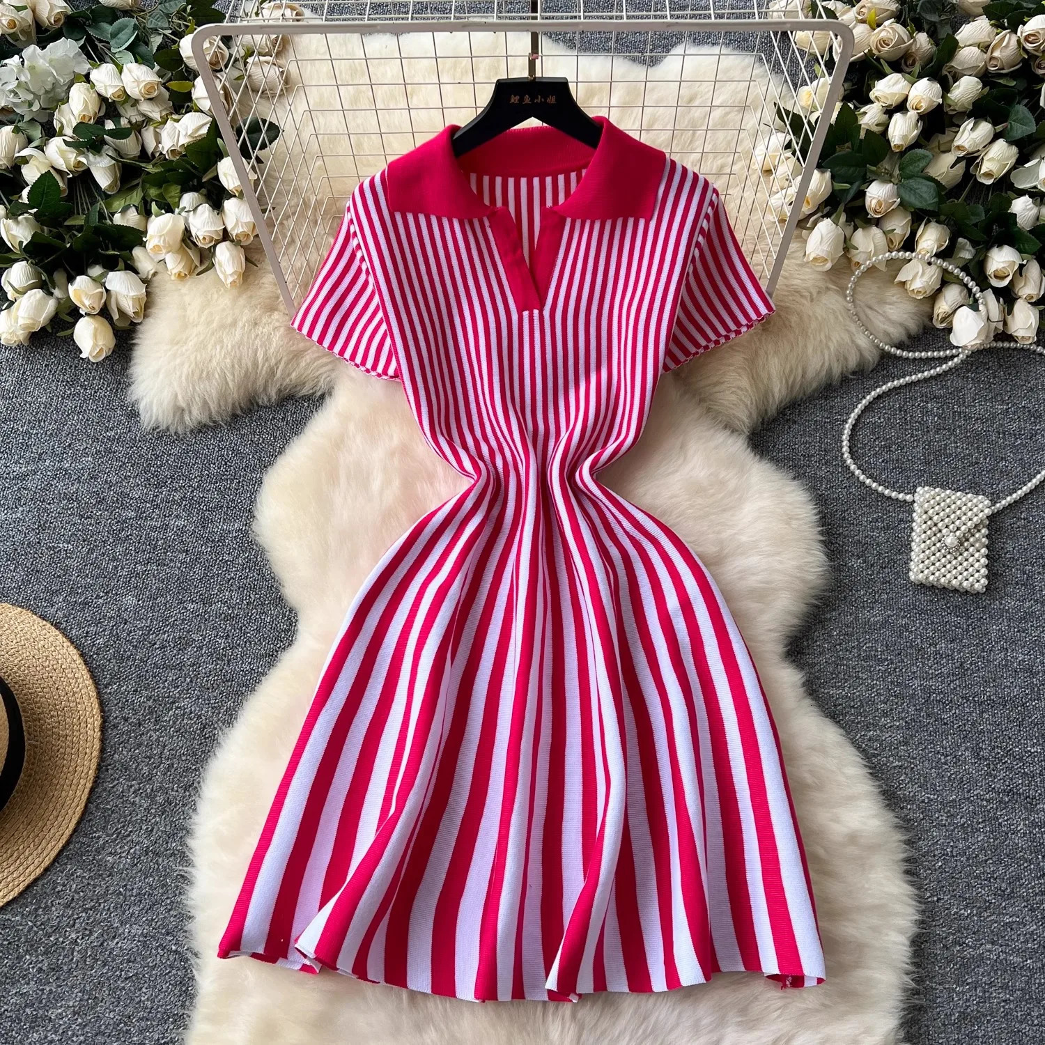YuooMuoo Chic Fashion Y2K A-line Short Dress Women Short Sleeve Casual Striped Knitted Summer Dress Streetwear Ladies Dresses 250314