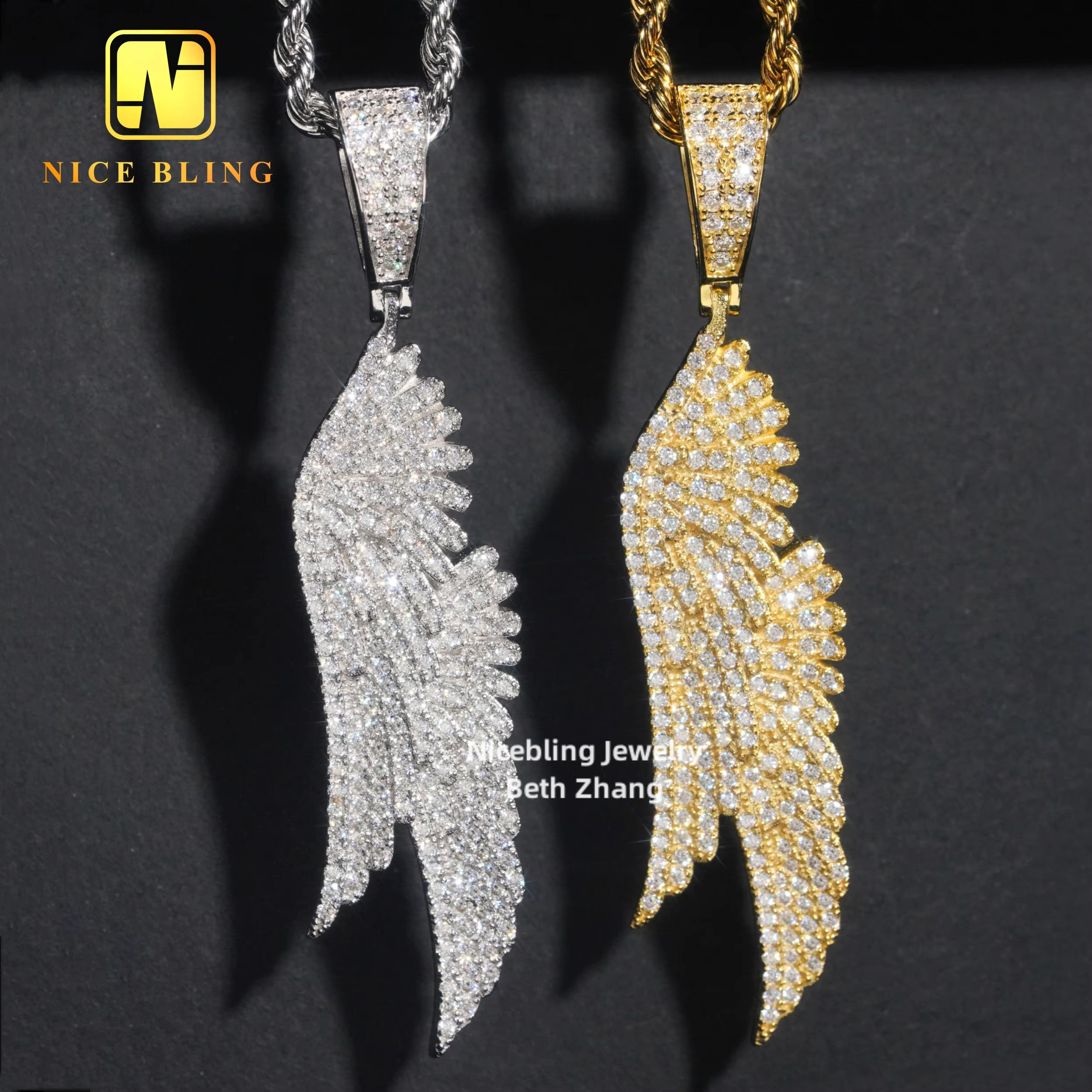 Wholesale Price 925 Silver Hip Hop Pendant Iced Out Jewelry VVS Moissanite Diamond Wing Pendant for Men Women