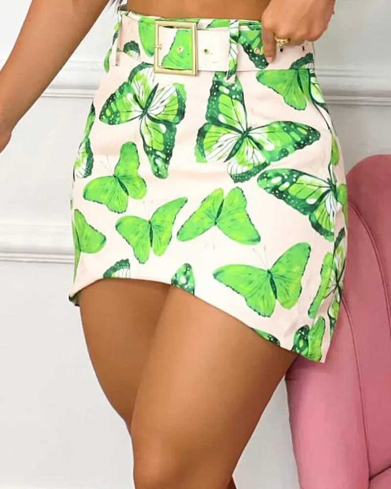 Two Piece Dress Sexy Mini Skirts Y2k Clothes Women Set Strtwear 2025 Spring and Summer Belt Hip Wrap Dr Printing Slvel Vest Suits Y250315328U