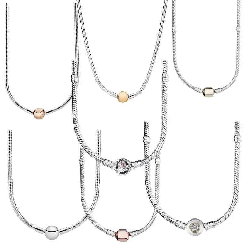 2025Classic 925 Sterling Silver Round Flower Square Multi-Size Snake Bone Necklace Collection Ladies Fine Jewelry Party Gift