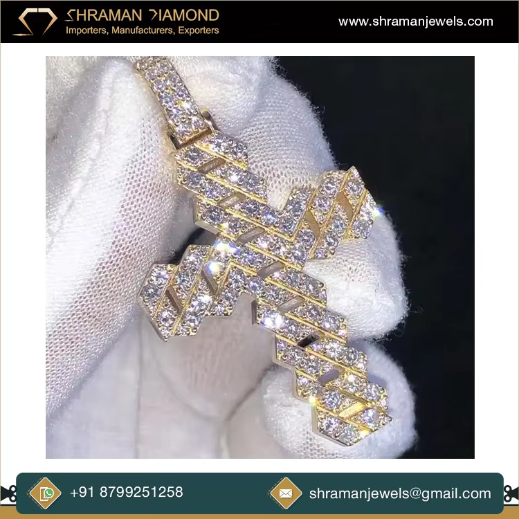 Custom VVS Moissanite Diamond Cuban Cross Pendant Necklace Women 925 Sterling Silver Hip Hop Moissanite Cross Pendant for Men